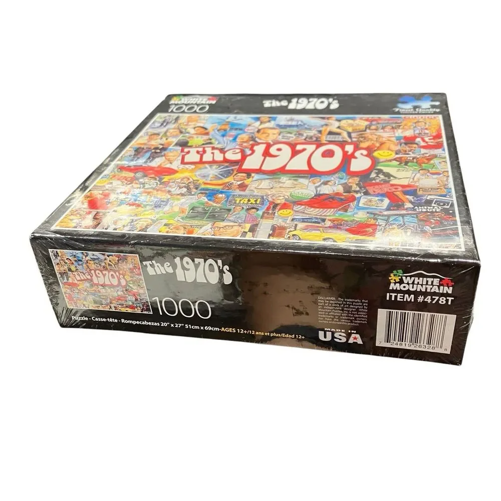 The 1970s 1000 Piece Jigsaw Puzzle Pop Culture Collage Sealed New White Mountain